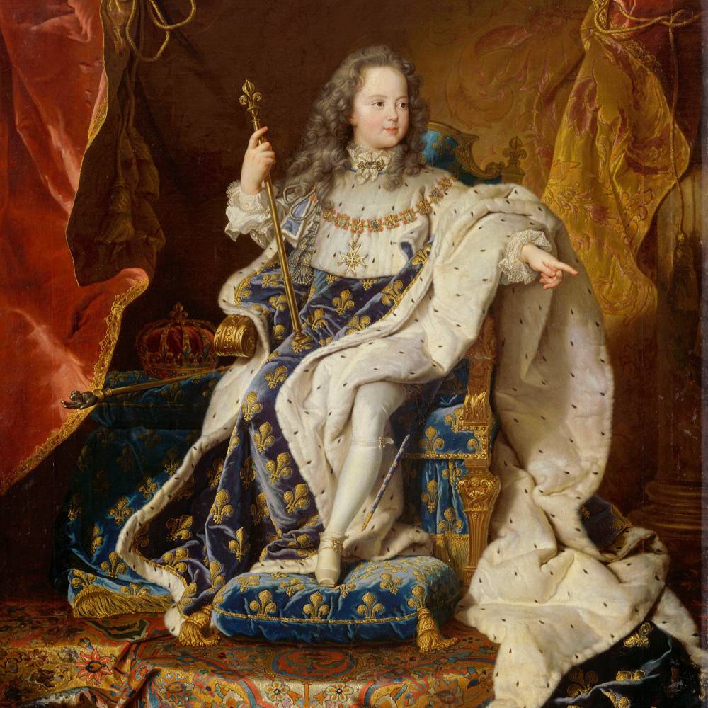 Louis XV âgé de cinq ans, assis sur son trône